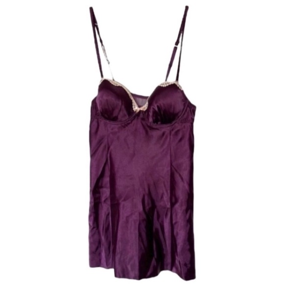 Vintage Gillian O’Malley Purple Nighty Satin Burgundy Tan Lace Slip Dress 90 Y2K - Picture 13 of 17